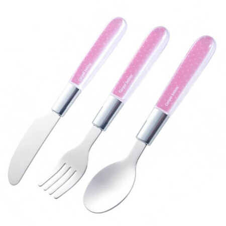Posate in metallo per bambini Canpol - rosa, set di 3 pezzi (cucchiaio, forchetta, coltello) - 9/477