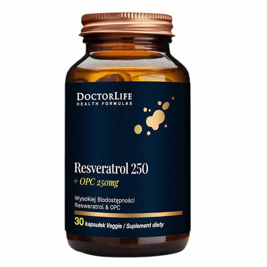 Doctor Life Resveratrol 250 mg, resveratrolo con estratto di semi d&#39;uva, 30 capsule