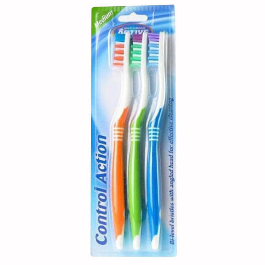 Beauty Formulas Active Oral Care, brosse à dents, Control Action, Medium, 3 pièces