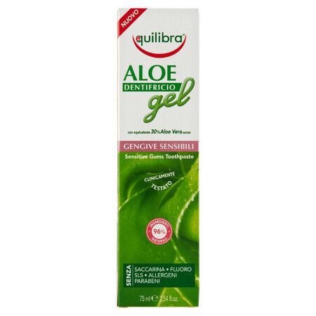 Equilibra Aloe, Sensitive gel paste pour dents et gencives sensibles, sans fluor, 75 ml