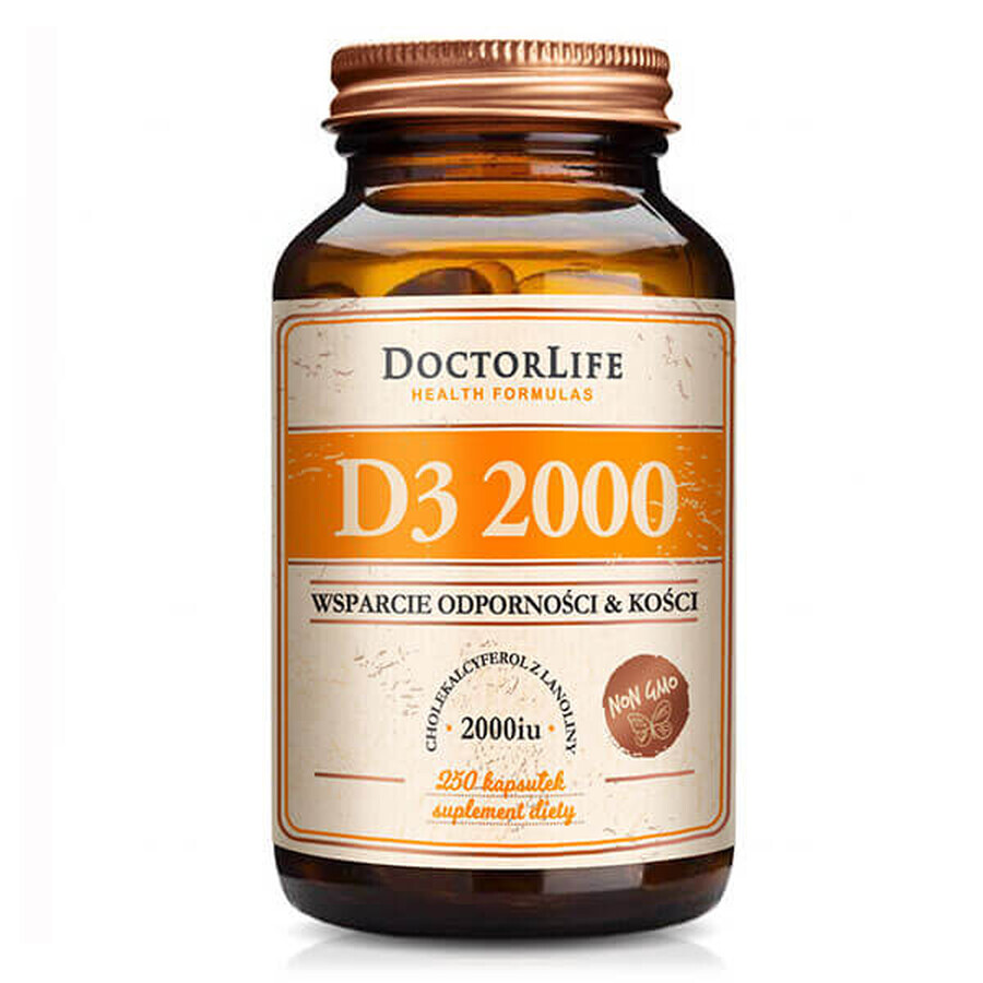 Doctor Life, Vitamina D3 2000, in olio d&#39;oliva, 250 capsule