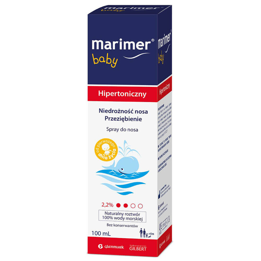 Marimer Baby, acqua di mare ipertonica, spray nasale, dalla nascita, 100 ml