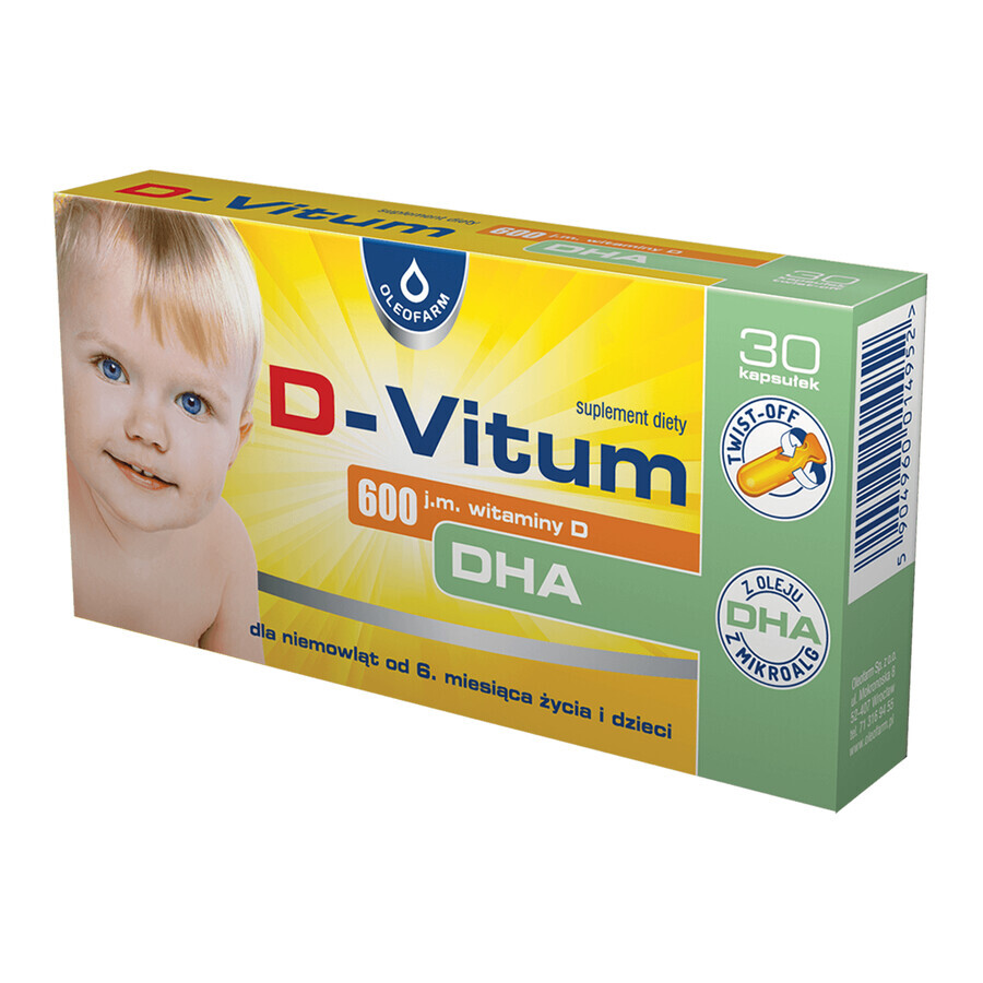 Siero alimentare con vitamina D e DHA, 30 capsule - D-Vitum 600 UI
