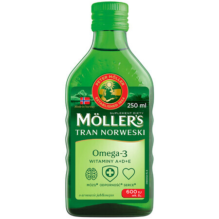 Olio di Pesce Norvegese Mollers Tran - Gusto Mela, Integratore Alimentare 250 ml.