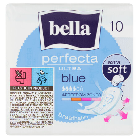 Bella Perfecta Ultra, prosoape sanitare Extra Soft cu aripi, albastru, 10 buc.