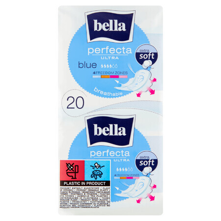 Bella Perfecta Ultra, assorbenti igienici extra morbidi con ali, blu, 20 pz.
