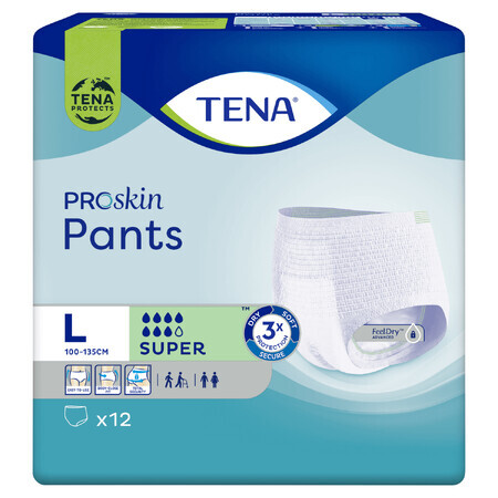 Tena Pants Proskin, slip absorbant, taille L, 100-135 cm, Super, 12 pièces