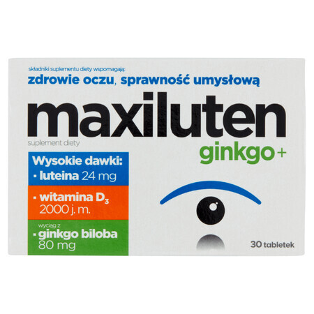Integratore Alimentare Maksyluten Ginkgo+, 30 compresse - con Ginkgo e Coda Cavallina. Miglioramento della Salute e della Memoria.