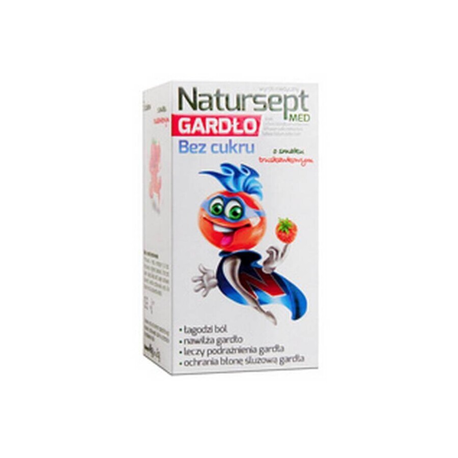 Natursept Med Throat, sugar-free lollies, strawberry flavor, 3 years and over, 6 pieces