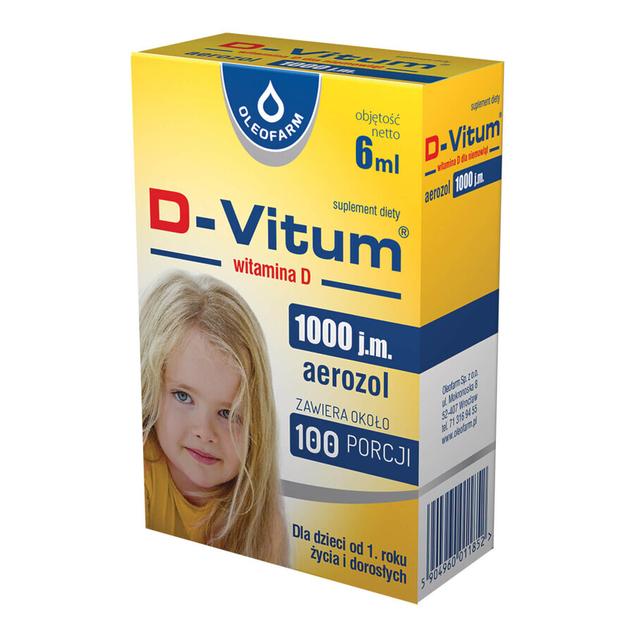 D-Vitum 1000 UI, vitamina D per bambini di età superiore a 1 anno, aerosol, 6 ml
