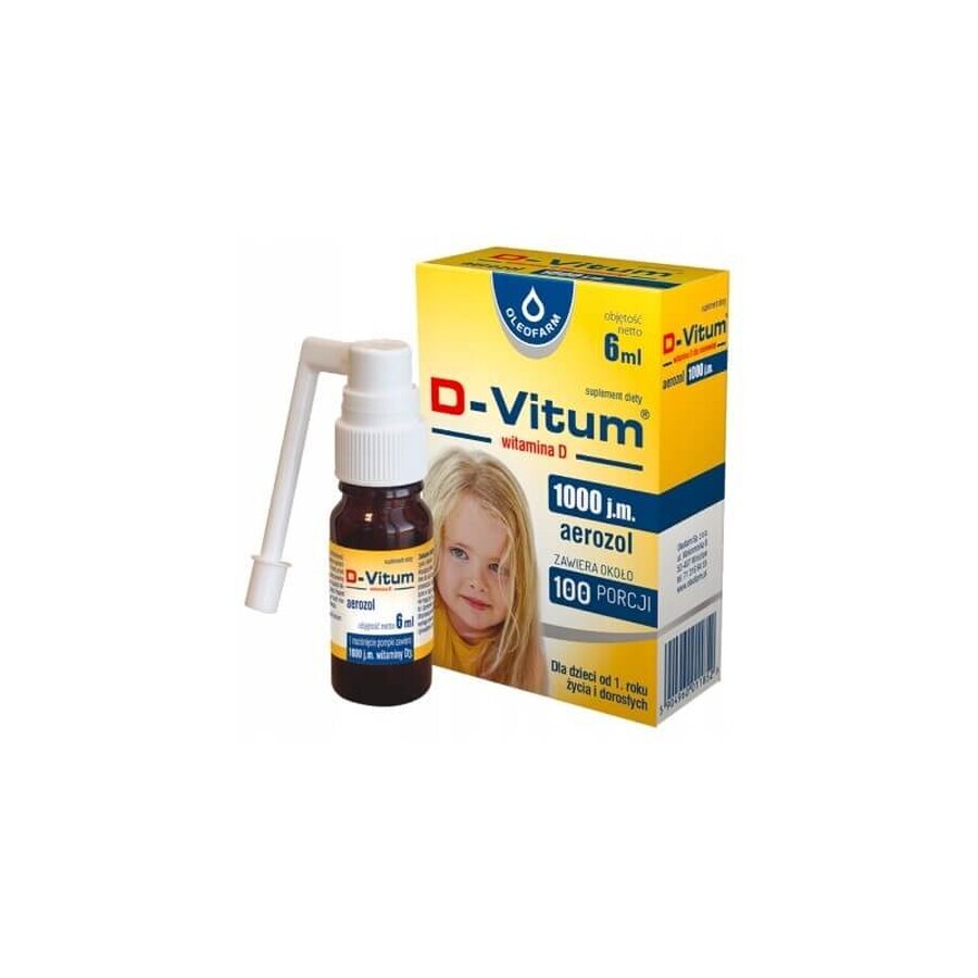 D-Vitum 1000 UI, vitamina D per bambini di età superiore a 1 anno, aerosol, 6 ml