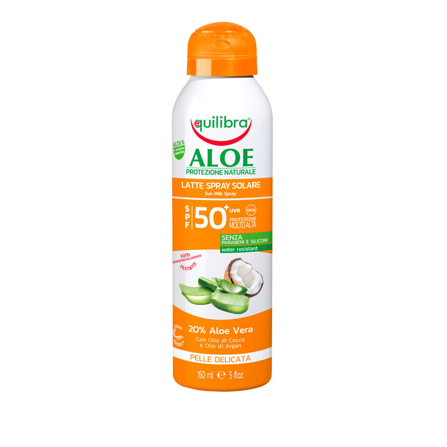 Equilibra Aloe, latte protettivo solare, spray, SPF 50+, 150 ml