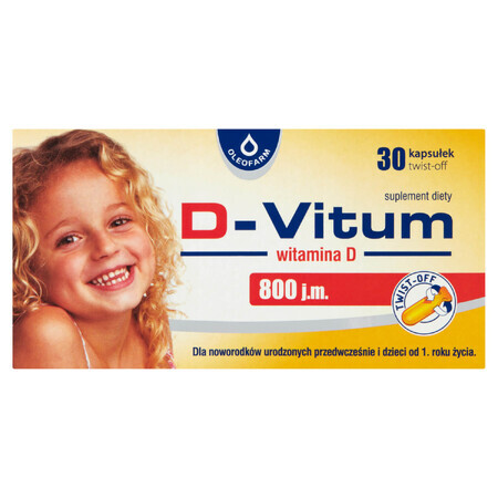 D-Vitum 800 UI, vitamina D per neonati prematuri e bambini da 1 anno, 30 capsule twist-off