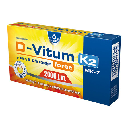 D-Vitum Forte 2000 IU K2, Integratore Alimentare in Capsule, 30 Pezzi.