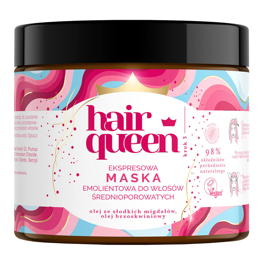 Hair Queen, maschera emolliente express per capelli a media porosità, 400 ml