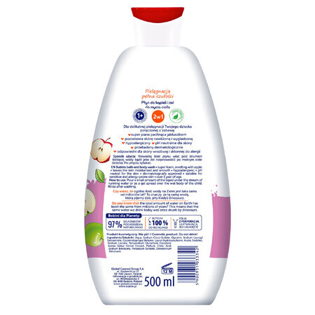 Bobini Fun Bagno schiuma e gel detergente per il corpo al profumo di mela, 500 ml