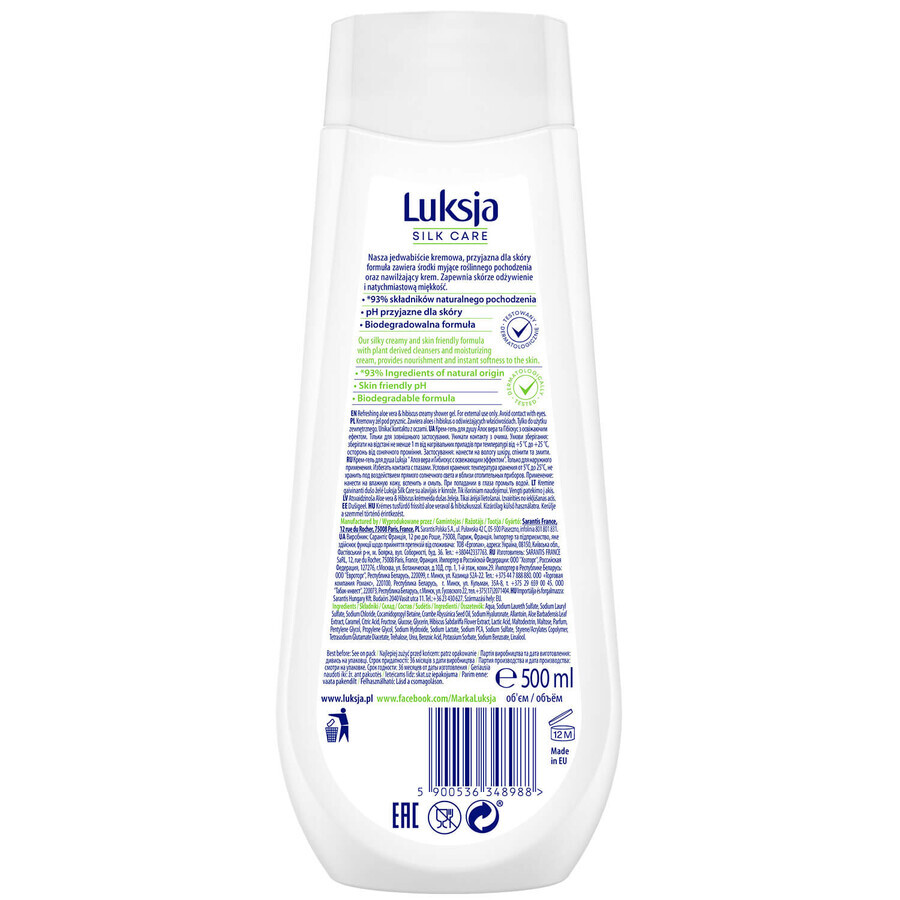 Luxja Silk Care, gel doccia cremoso, rinfrescante, aloe e ibisco, 500 ml