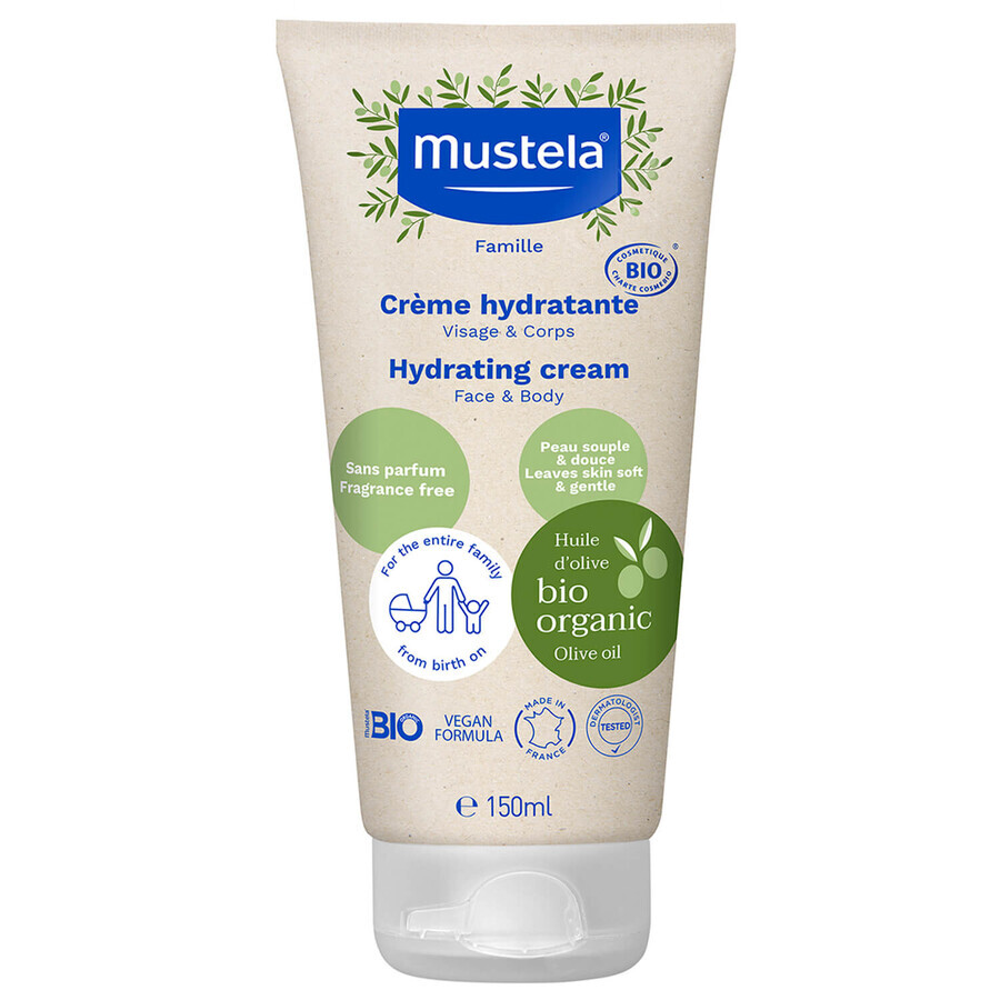 Mustela Bio, crema idratante per viso e corpo, dalla nascita, 150 ml