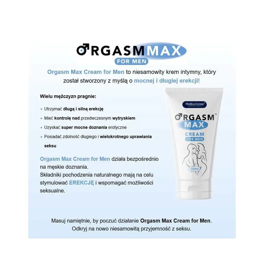 Crema intima Orgasm Max Cream for Men per un'erezione forte e duratura, 50 ml, Medica-Group