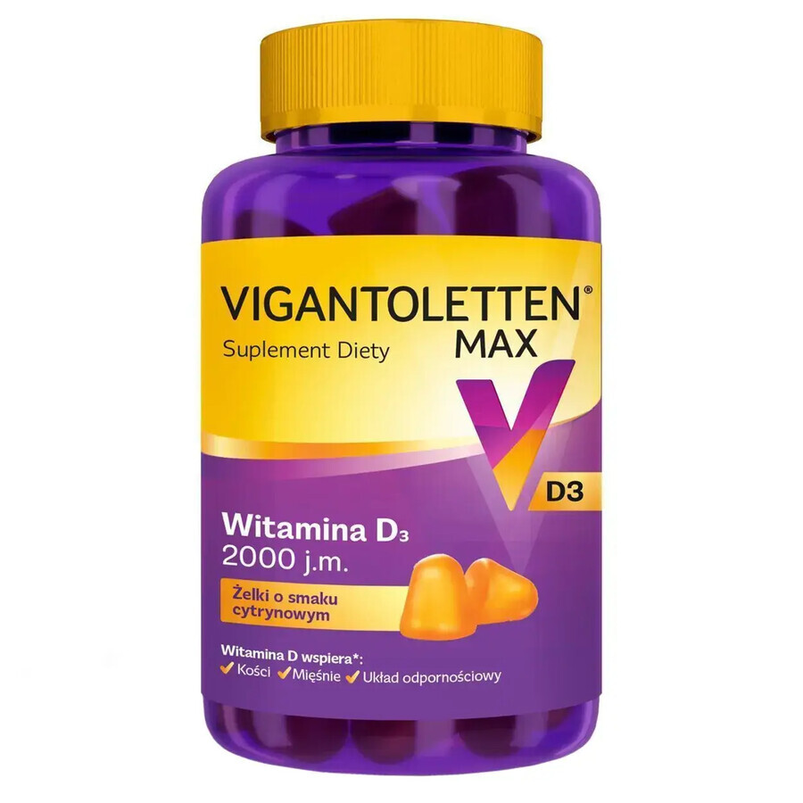 Vigantoletten Max, vitamine D3 2000 UI, gelées aromatisées au citron, 60 pièces