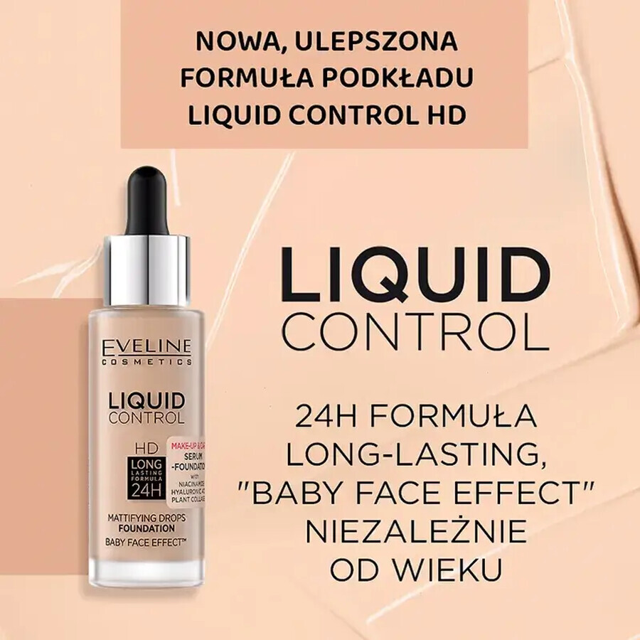 Eveline Cosmetics Fondotinta Liquid Control HD 24H con contagocce 035 Beige Naturale, 32ml