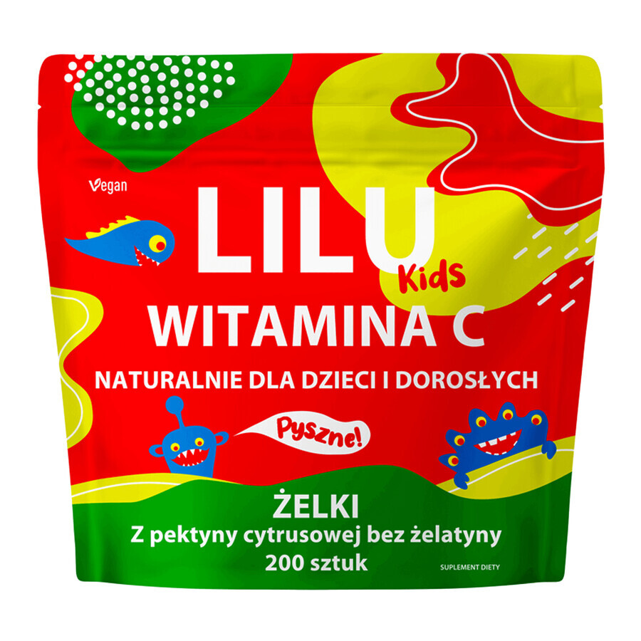 Lilu Kinder  Vitamin C Gummibärchen, 200 Stück - Kinder Multivitamin Gummies mit Vitamin C für den täglichen Bedarf