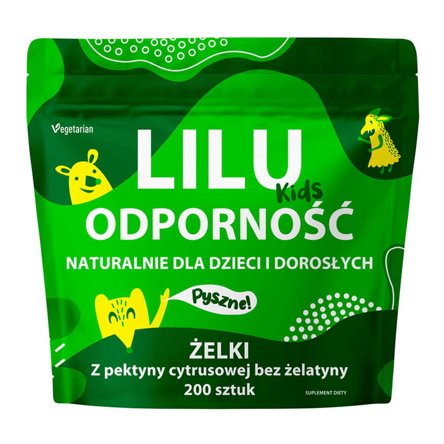 Lilu Kids Immunity, jeleuri naturale pentru copii și adulți, aromă de zmeură, 200 de bucăți