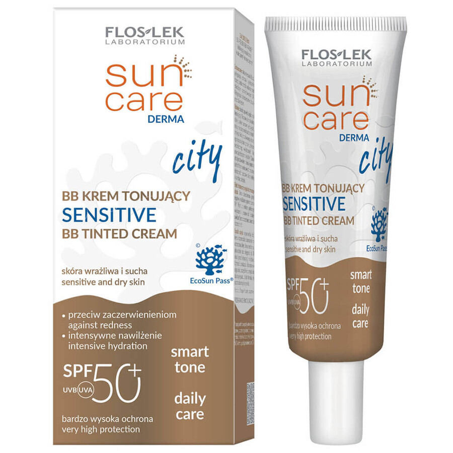 Floslek Protezione Solare Derma City Crema BB Tintata Protettiva SPF 50+ per Pelli Sensibili, 30 ml