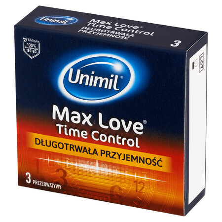 Preservativi in ​​lattice bagnati Unimil Max Love Time Control, 3 pezzi
