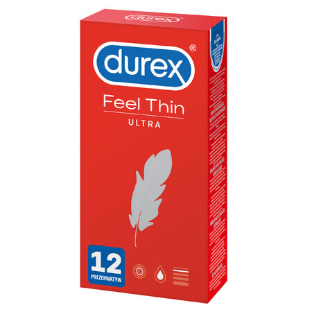 Durex Feel Thin Ultra - Confezione da 12 preservativi in lattice super sottili.