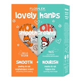 Curatore rinforzante per le mani Flos-Lek Lovely Hands: peeling da 50g + maschera da 50ml. La cura definitiva per mani morbide e sane.