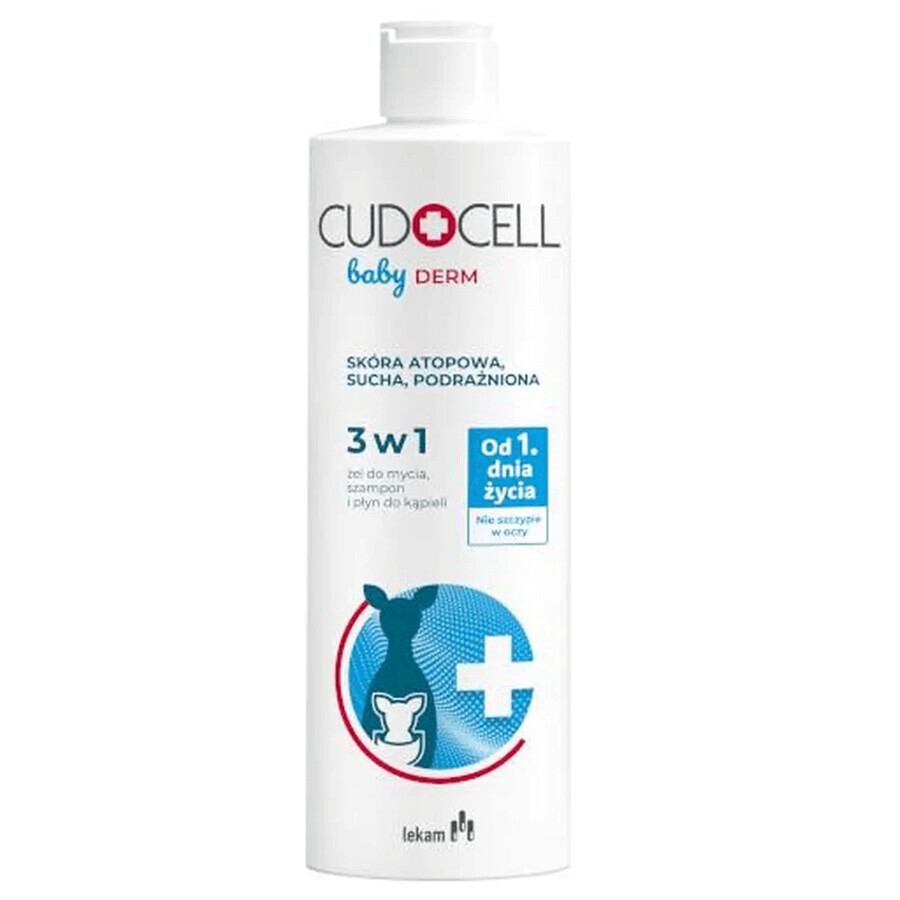 Cudocell Baby Derm 3-in-1 - Soluzione, gel, shampoo per pelle atopica, secca, irritata da 1 giorno di vita - 400 ml