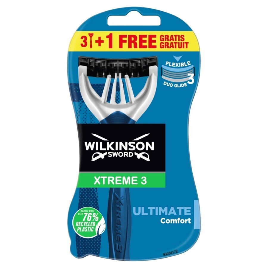 Wilkinson Sword Xtreme3 ​​Ultimate Plus, rasoi usa e getta, 3 pezzi + 1 pezzo omaggio