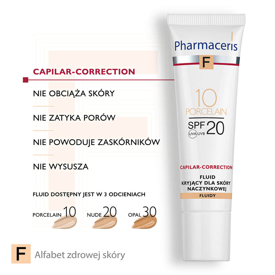 Fluido Correttore con Filtro SPF 20 per Pelle Cuperosica, Tonalità 10 Porcellana, 30ml