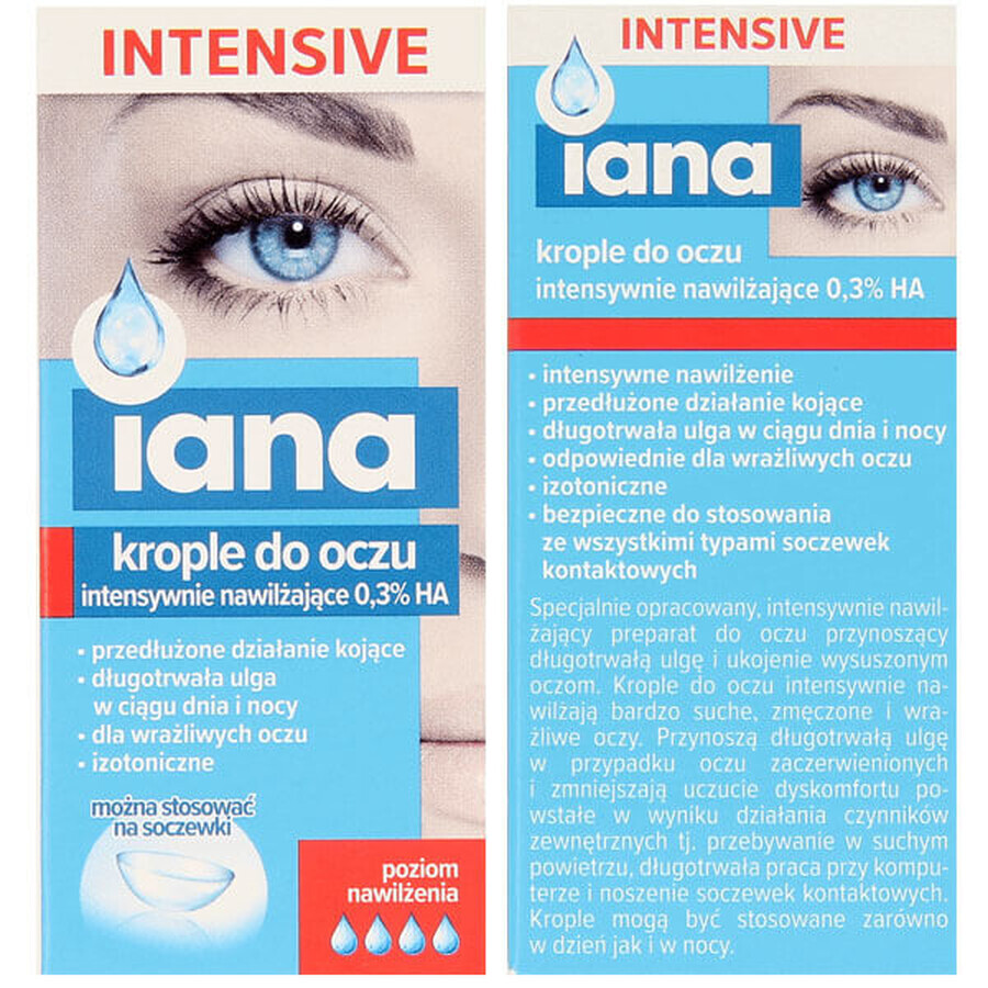 Iana Intensive, intensive feuchtigkeitsspendende Augentropfen 0,3% HA, 10 ml.