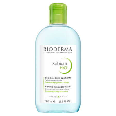 Bioderma Sebium H2O - Soluzione Micellare 500 ml, Delicato detergente cutaneo, regola la produzione di sebo, ideale per pelli miste e grasse