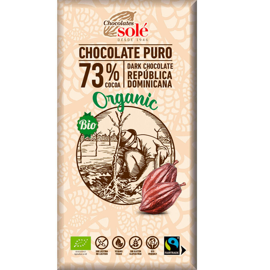 Organic dark chocolate 73% cocoa, 100g, Pronat