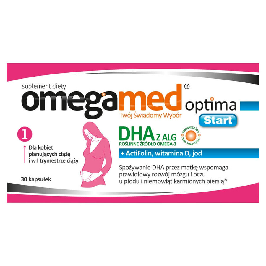 Omegamed Optima Start - Integratore Alimentare, Capsule con DHA, Vitamina D e Iodio - 30 Compresse.