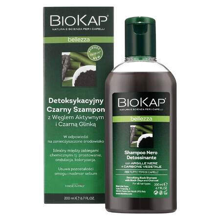 Biokap bellezza, shampoo detossinante con argilla nera e carbone attivo, 200 ml