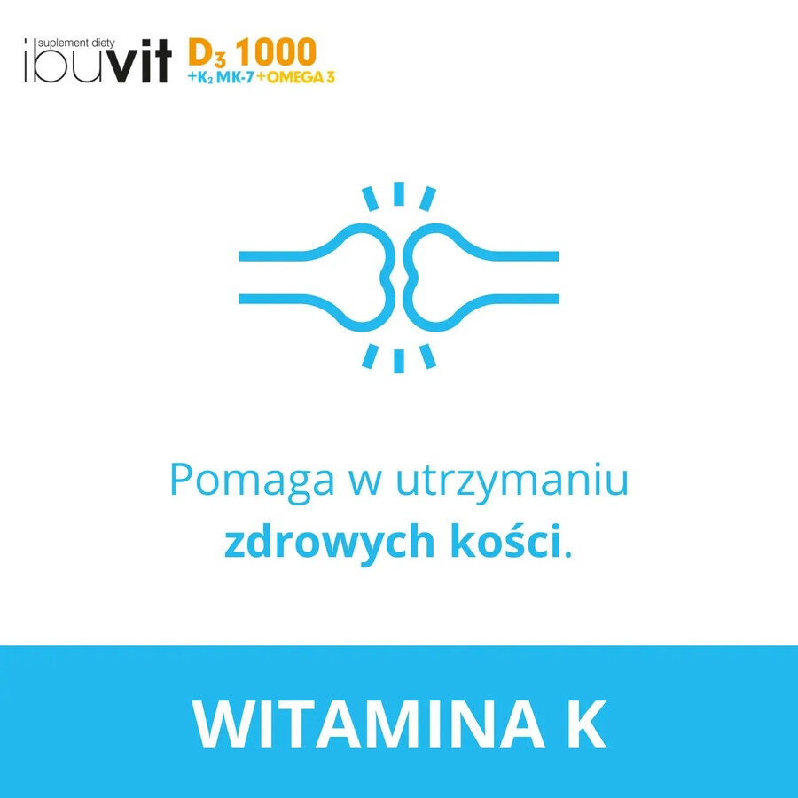 Ibuvit D3 1000 + K2 MK-7 Omega 3, para niños mayores de 6 años, adolescentes y adultos, 30 cápsulas