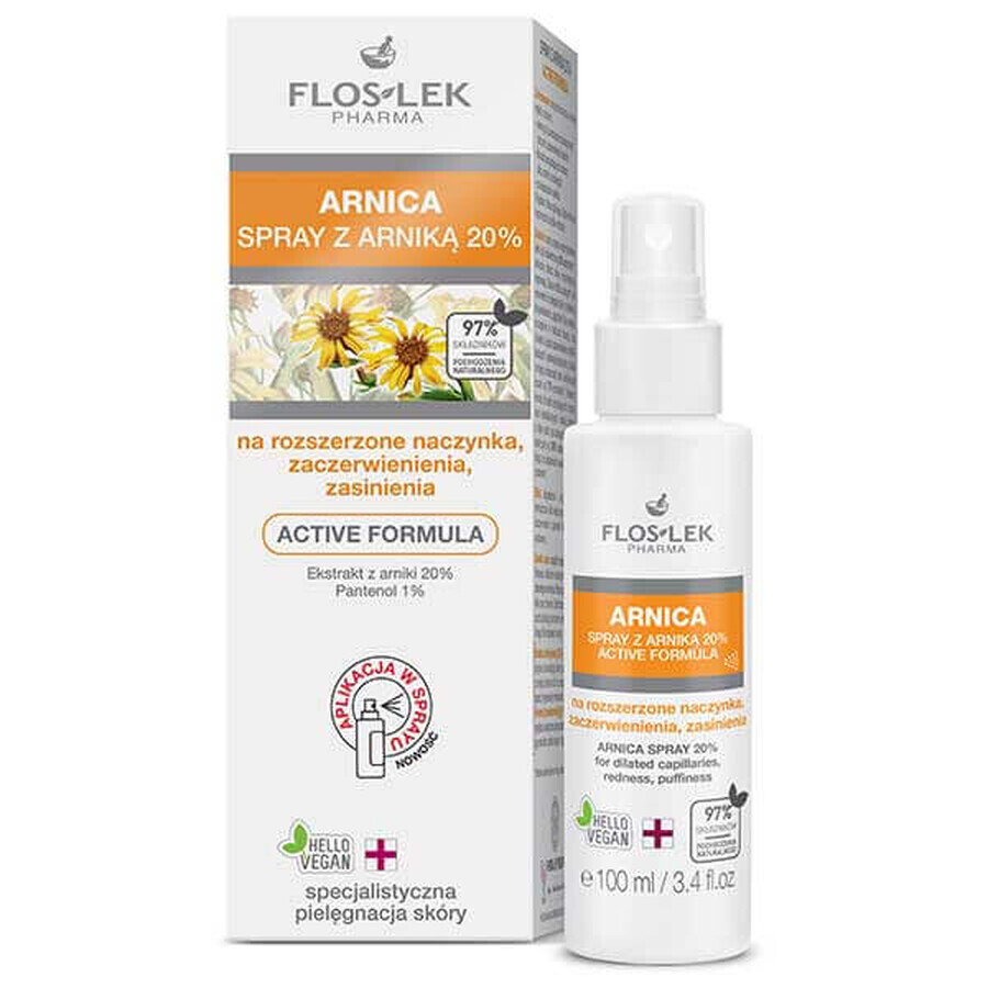 Flos-lek, Spray con Arnica al 20%, 100ml - Trattamento naturale con Arnica per la cura della pelle, 100ml
