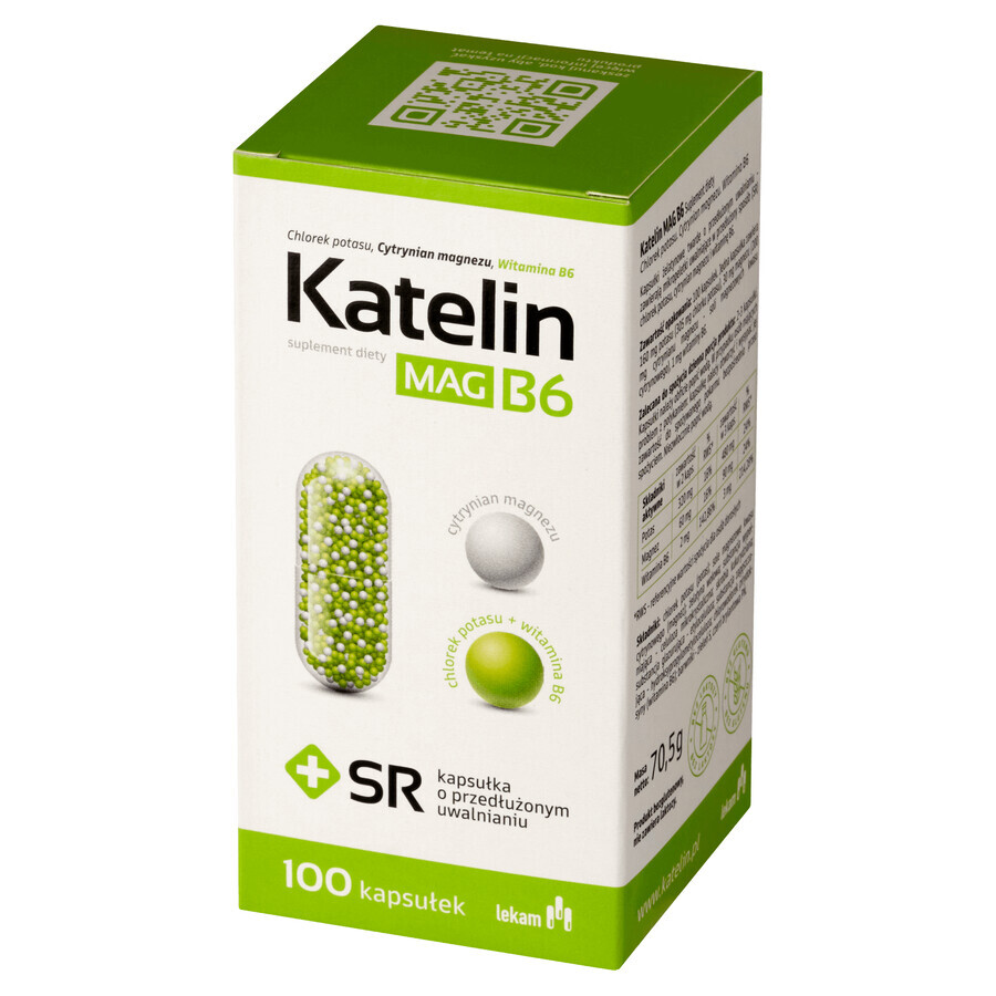 Katelin MAG B6, Integratore Alimentare 100 Capsule - Doppia Potenza di Magnesio con Vitamina B6, 100 Capsule