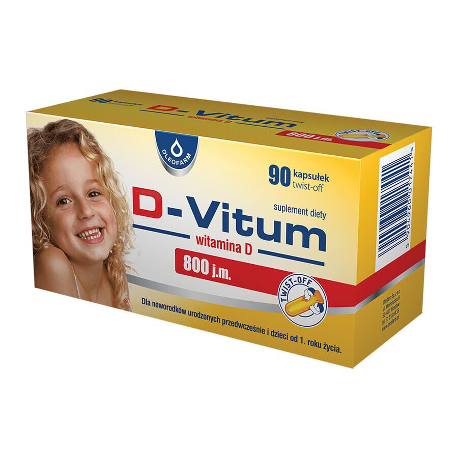 D-Vitum D 800 UI, 90 capsule - Integratore alimentare con vitamina D in capsule