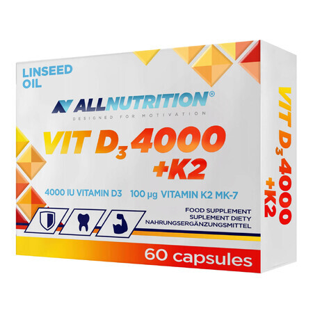 Allnutrition Vit D3 4000 + K2, vitamina D 4000 UI + vitamina K 100 µg, 60 capsule