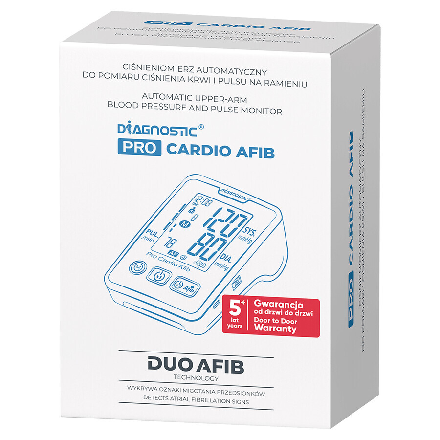Diagnosi Diagnostic Pro Cardio Afib, misuratore automatico di pressione arteriosa da braccio, con alimentatore