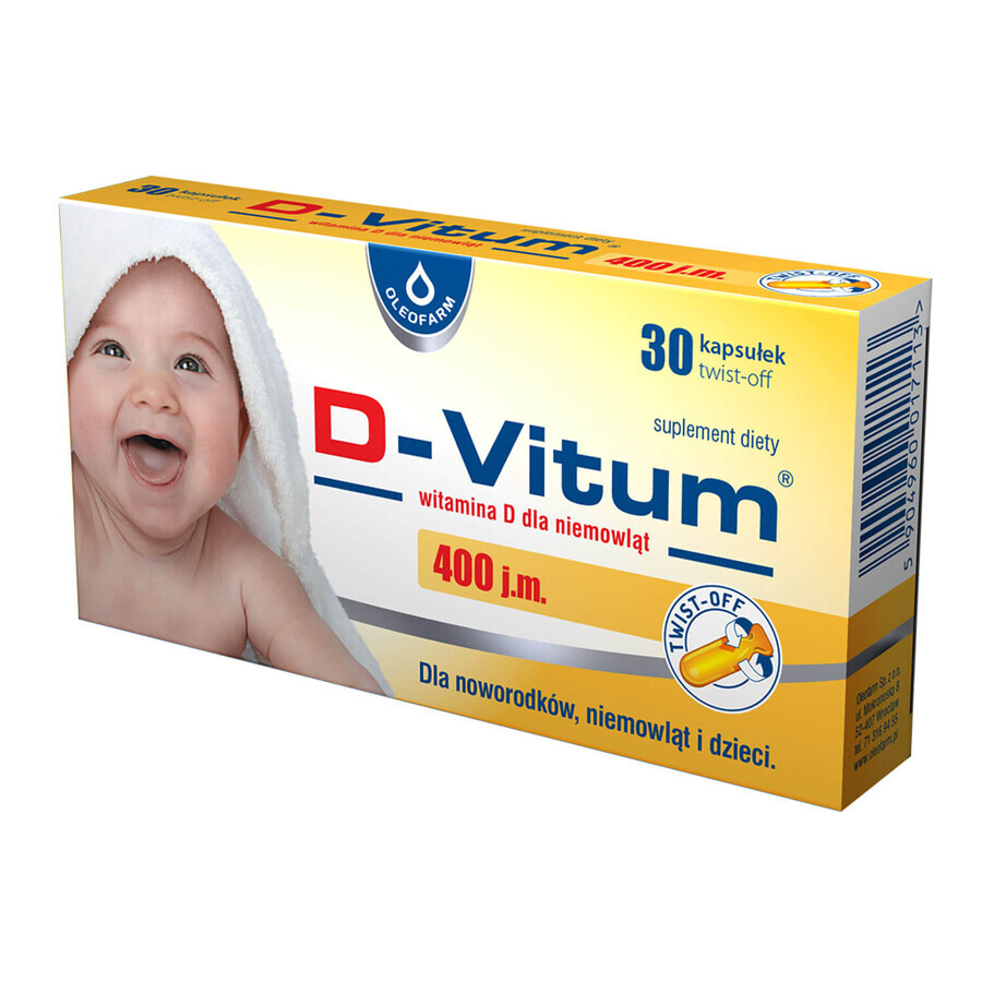 D-Vitum 400 UI, vitamina D per neonati, lattanti e bambini, 30 capsule twist-off