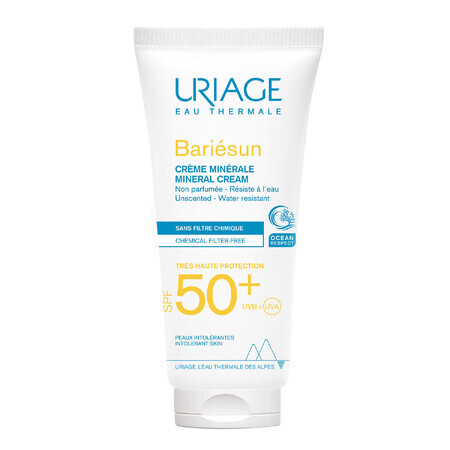 Uriage Bariesun, crème minérale visage et corps, peaux hypersensibles, avec intolérances, SPF 50+, 100 ml