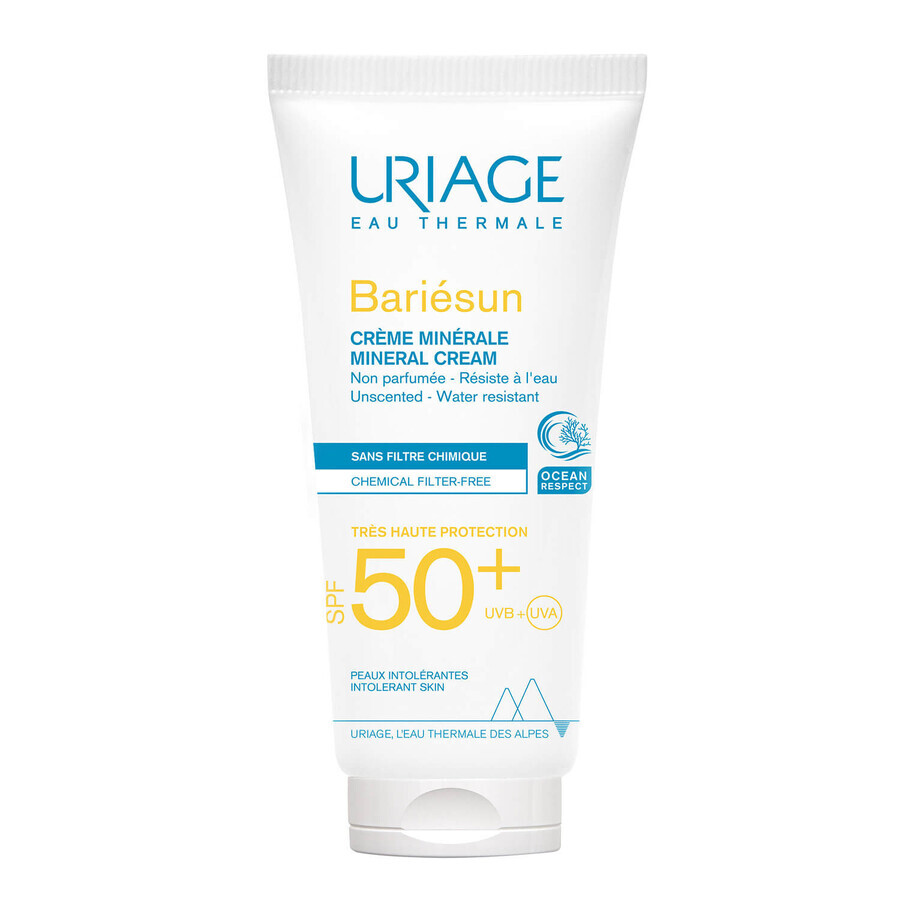 Uriage Bariesun, crème minérale visage et corps, peaux hypersensibles, avec intolérances, SPF 50+, 100 ml