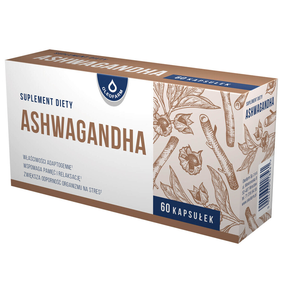 Ashwagandha, 60 capsule - Integratore alimentare a base di ginseng indiano, 60 capsule, supporta le difese immunitarie e riduce lo stress.