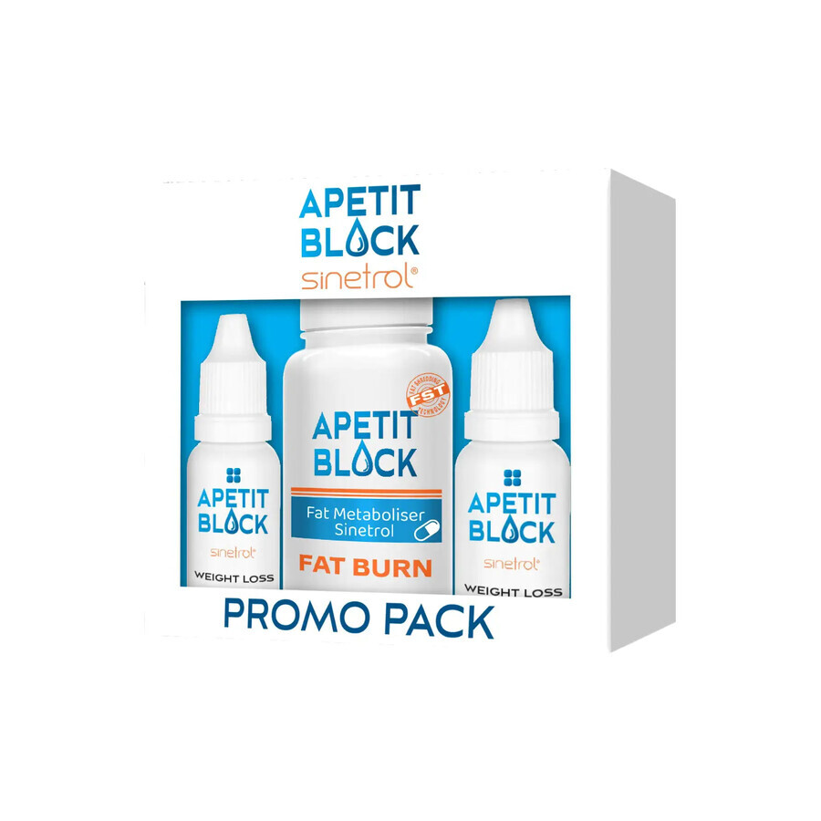 Confezione Apetit Block Sinetrol, 30 capsule + 2 flaconi x 15 ml, Empire Expert Pharma